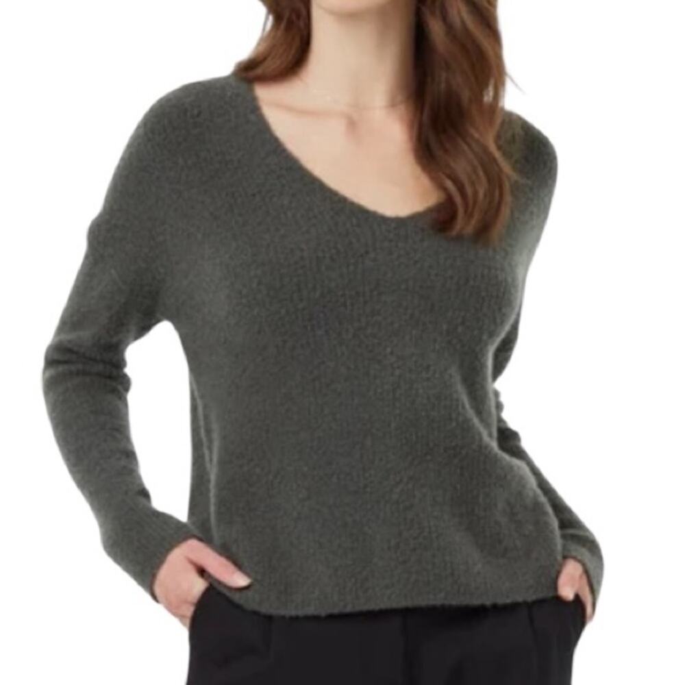 Tentree Highline Fuzzy VNeck Sweater L Large Urban Green Wool Blend Knit NWT